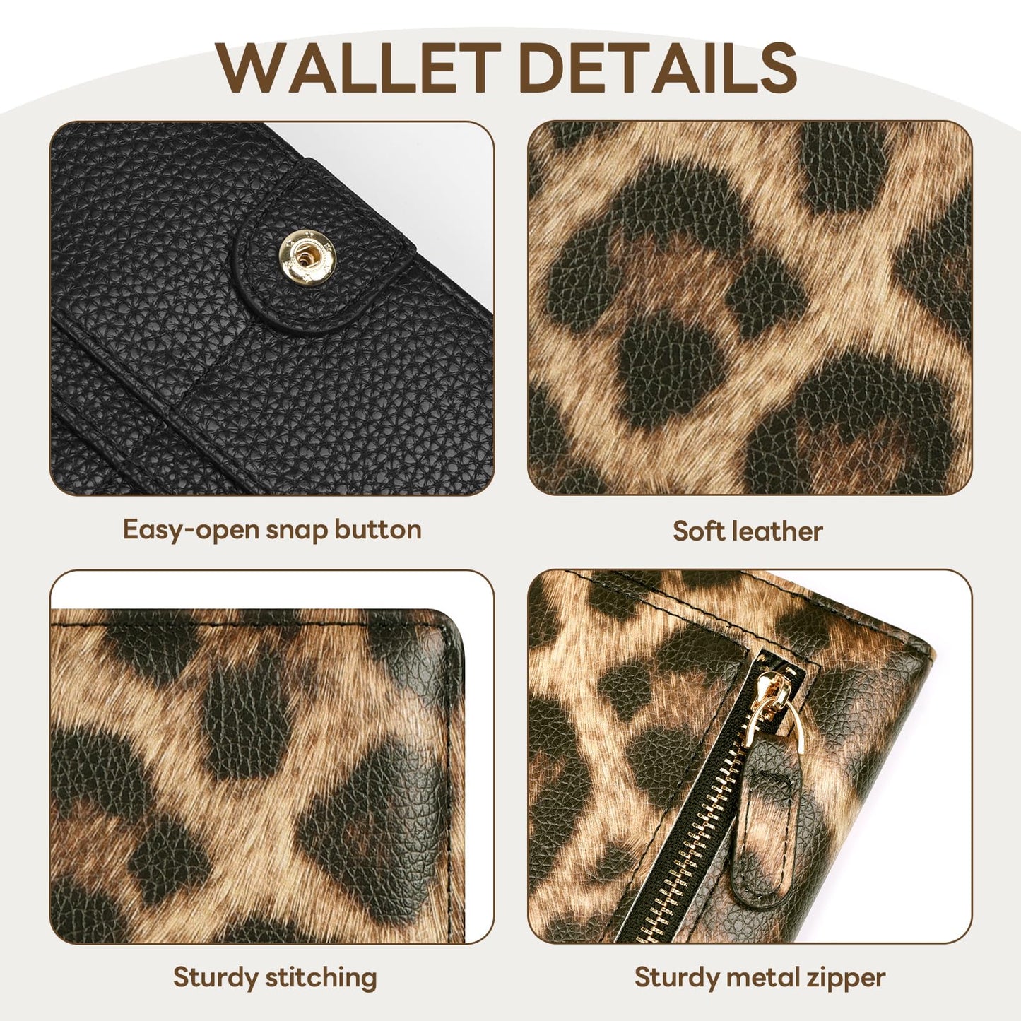 Handlein Womens Wallet, Extra Slim RFID Wallets, Leather Bifold Clutch Billfold Purse, with 11 Card Slots & ID Window, Cute Credit Card Holder Purse for Ladies Girls (Leopard Print)