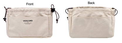 Vercord Canvas Handbag Organizers, Sturdy Purse Insert Organizer Bag in Bag, 10 Pockets Beige Small