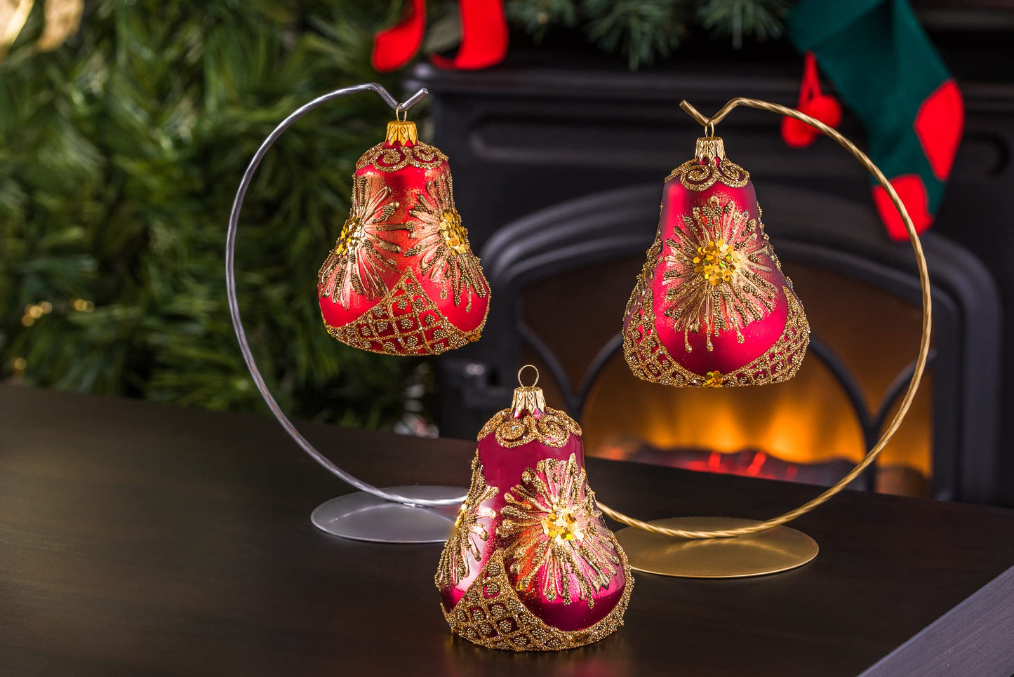 Polish Gallery Christmas Bell Ornament 4-Inch Blown Glass (Fire Star)