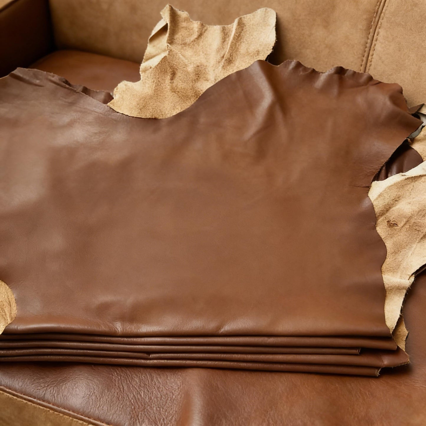 Brown Sheepskin Leather - Premium Full Grain Leather for Upholstery & Home Crafting (One Piece) (Brown, 8-11sq ft)