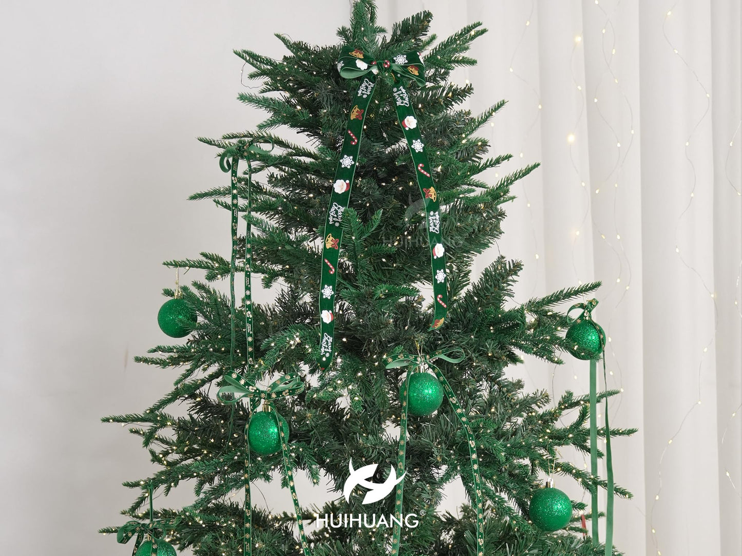 HUIHUANG Green Christmas Velvet Ribbon 1 inch Forest Green Ribbons with Merry Christmas Santa Ribbon for Gift Wrapping, Tree Ornaments, Wreaths, Garlands, DIY Crafts- Continuous 10 Yards
