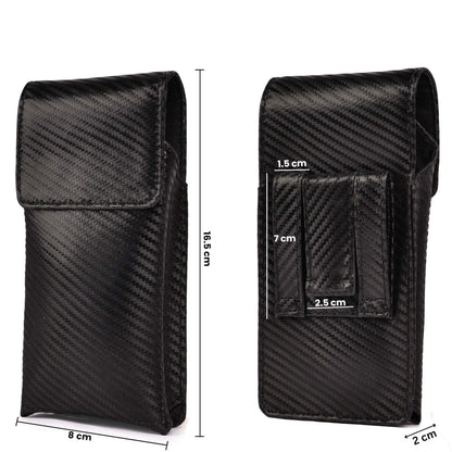 LEATHER VILLAGE Carbon Genuine Leather Phone Holster with Belt Clip - Compatible with iPhone 16 Pro Max 15 Pro Max 14 Pro Max 13 Pro Max 12 Pro Max 16 Plus 15 Plus 14 Plus Galaxy s23/24Plus - Black- L