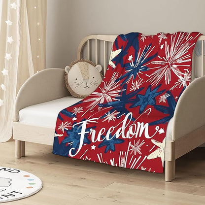 Throw Blanket, Independence Day Throw Blankets for Adult Kids Boys Girls, Freedom Fireworks Star Decor Gifts for Home Bed Couch 50x60 Inches