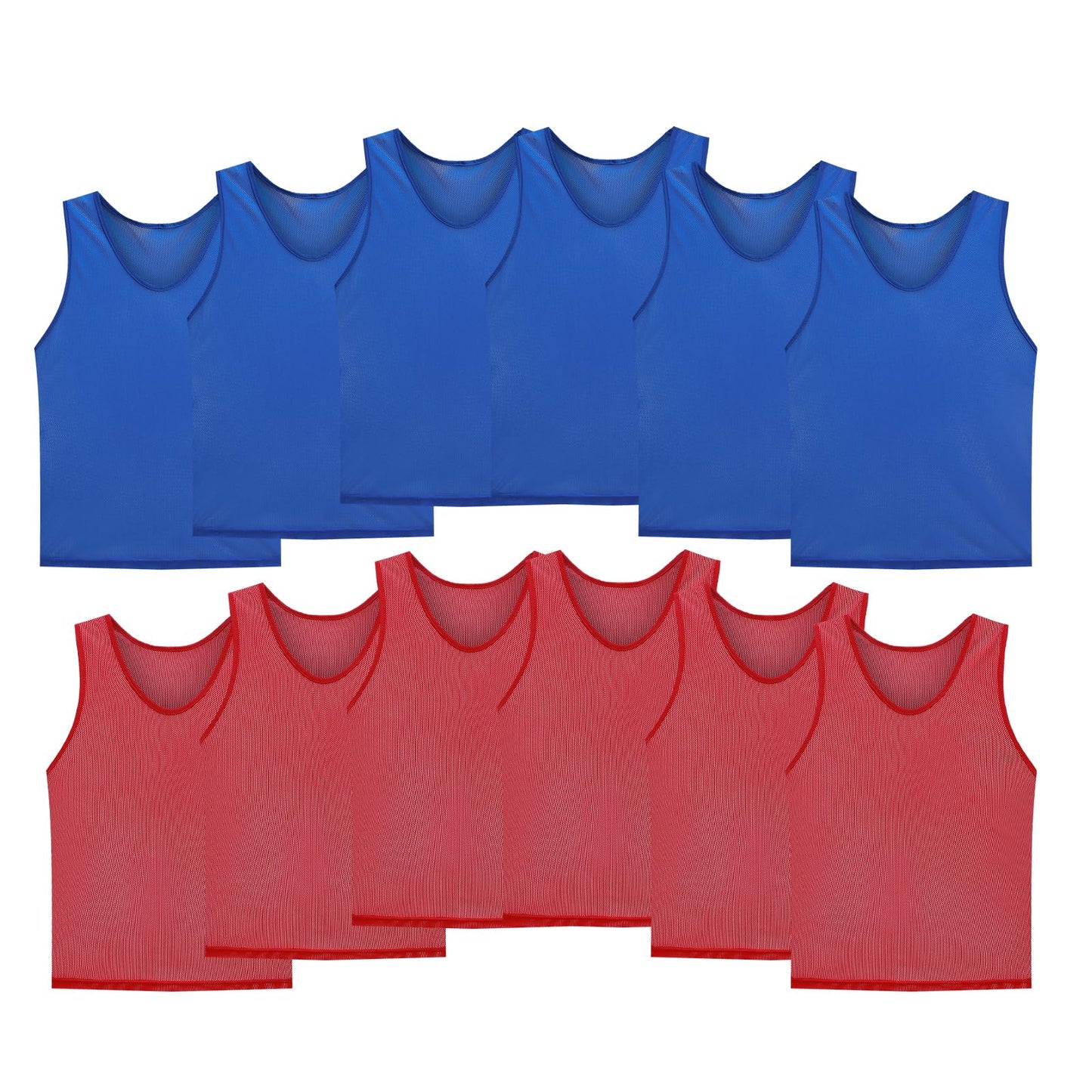 STLTYYP Sports Jerseys Mesh Pinnies Scrimmage Team Practice Vest for Kid for Teens and Adult (12 Jerseys)(L, 6red+6blue)