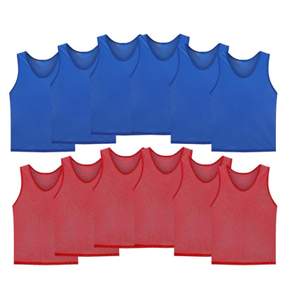 STLTYYP Sports Jerseys Mesh Pinnies Scrimmage Team Practice Vest for Kid for Teens and Adult (12 Jerseys)(L, 6red+6blue)