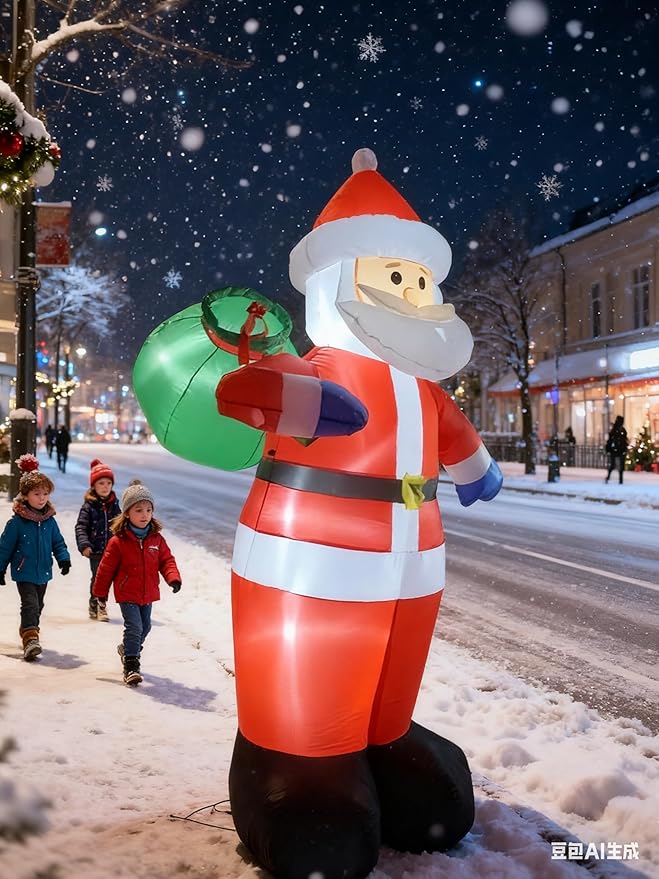 8FT Christmas Inflatable Santa Claus Outdoor Decorations, Inflatable Santa with Gift Bag Built-in LED Lights, Blow Up Yard Decorations for Holiday Xmas Party Indoor Garden Lawn