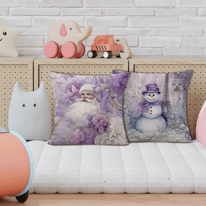 Yorhifa Purple Christmas Pillow Covers 18x18 Inches Set of 4, Christmas Home Decor, Preppy Xmas Santa Snowman Decorative Pillowcase Cases, Winter Throw Pillow Covers for Couch Sofa Bed Home Room Decor