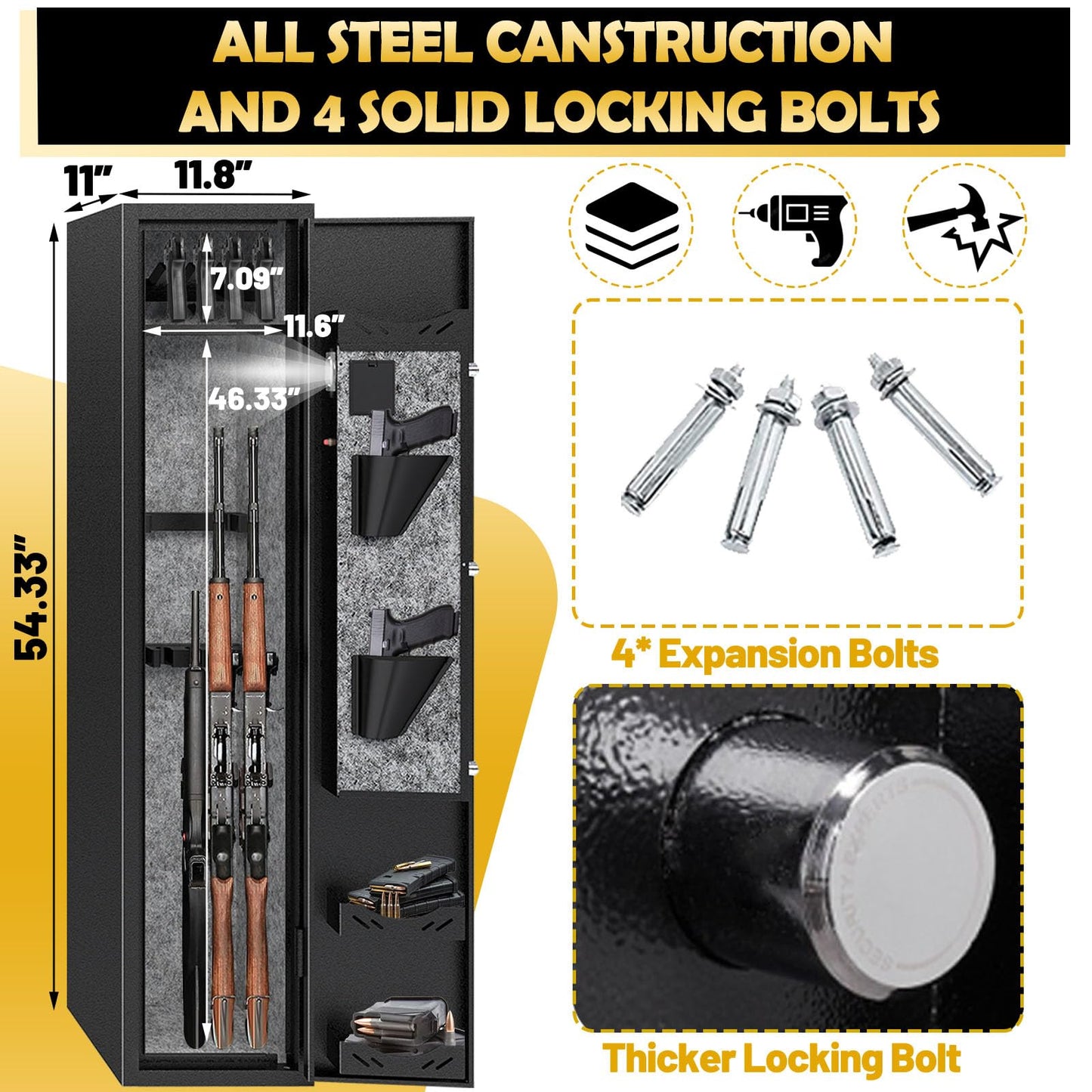 KAER 4-5 Gun Safes,Gun Safe for Rifles and Pistols,Shotgun Rifle Safe,Gun Safes for Rifle and Shotguns,Long Gun Cabinets with Fingerprint/Digital Keypad/Removable Shelf for Rifles Safes