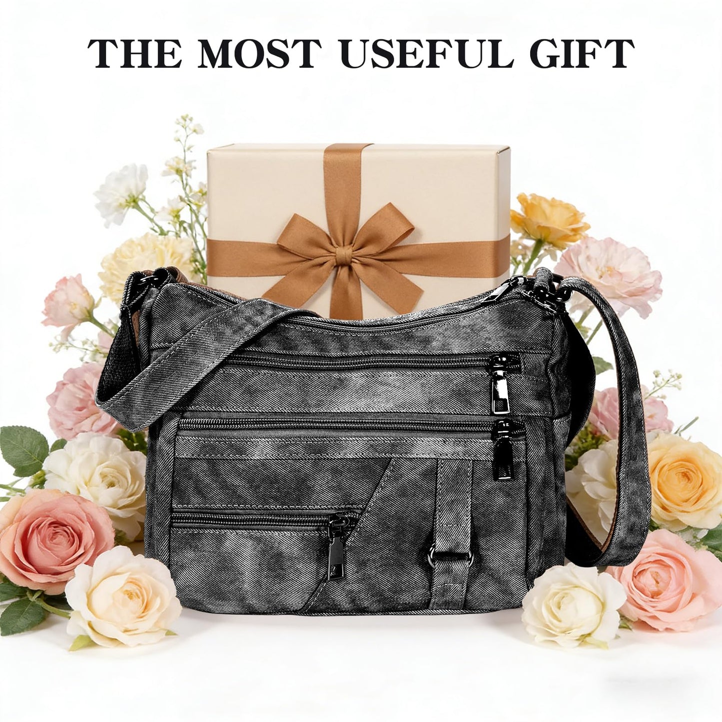 ELDA Crossbody Purse for Women Shoulder Bag Multi-Pockets Black Handbag Messenger Bag Trendy Travel Pocketbooks