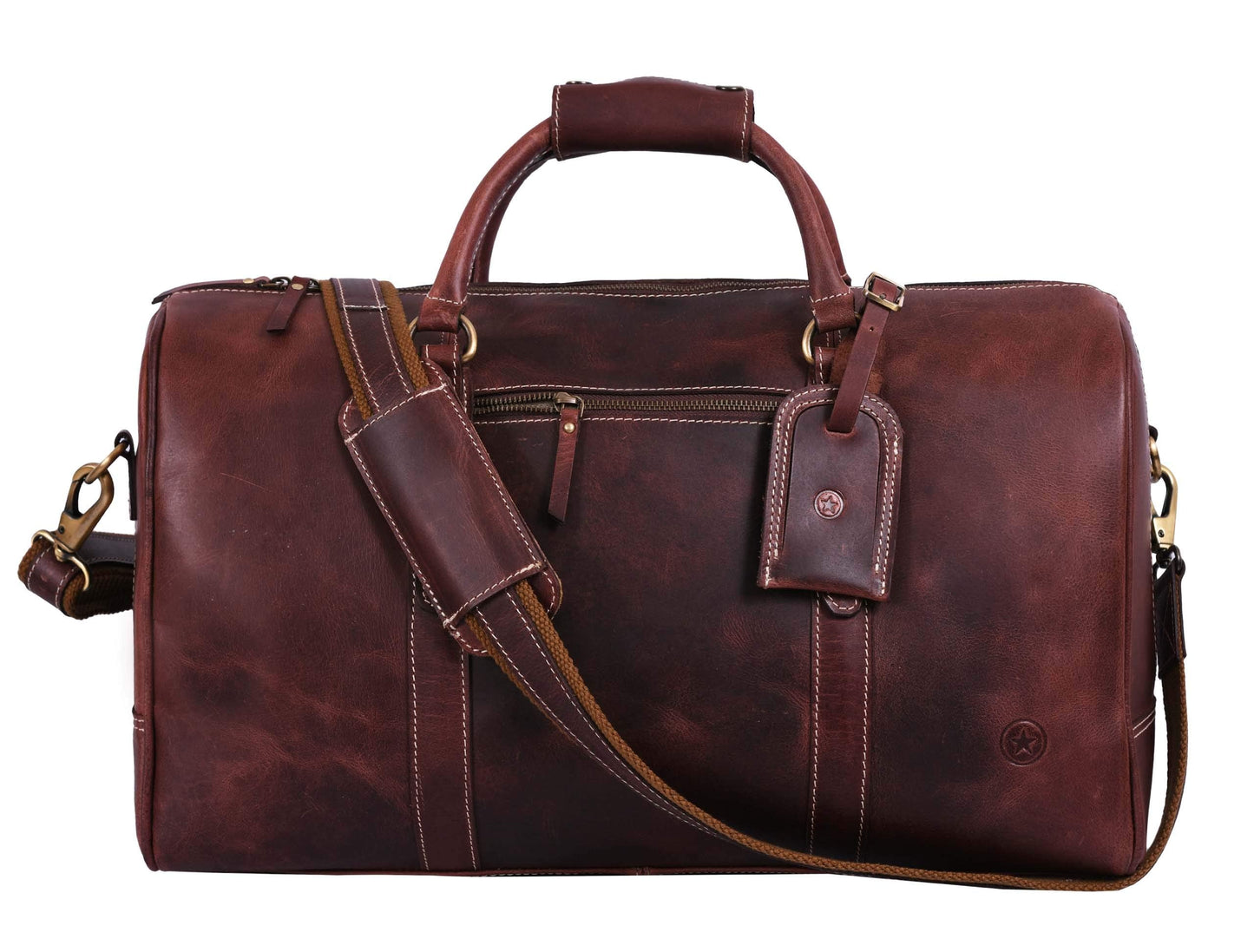 Aaron Leather Duffle Bag for Men & Women, 30L Travel Overnight Weekender Garment Duffel Bags, Carry On Mens Weekend Bag for Business, Traveling, Luggage Bag - Walnut