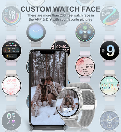 Smart Watch for Women (Answer/Make Call), Fitness Tracker for Android and iOS Phones Waterproof Smartwatch with 1.32" HD Full Touch Screen AI Voice Control Heart Rate Sleep Monitor Pedometer, Silver