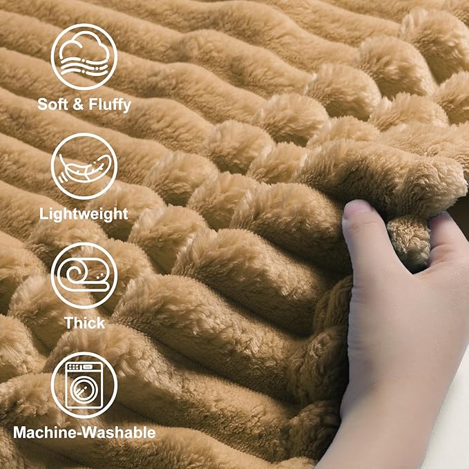 decorUhome Soft Fleece Brown Blanket King Size for Bed, Cozy Fluffy Plush Flannel Large Striped Throws for Couch Sofa, Lightweight Decorative Fuzzy Blanket for Woman, 108x90 Inches