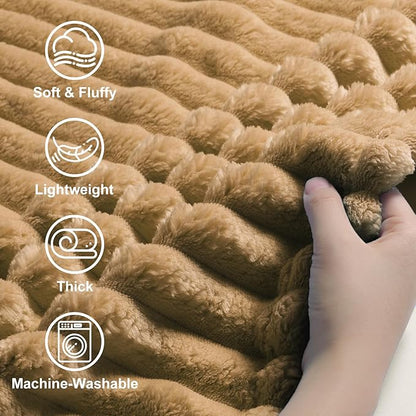 decorUhome Soft Fleece Brown Blanket King Size for Bed, Cozy Fluffy Plush Flannel Large Striped Throws for Couch Sofa, Lightweight Decorative Fuzzy Blanket for Woman, 108x90 Inches