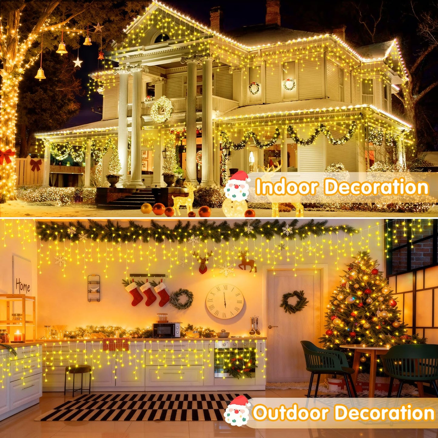 Hezbjiti Outdoor Christmas Lights, 400LED Ice Lights 33FT LED Fairy String Lights with 8 Modes and 75 Drops for Eaves, Party, Yard, Garden Decor（Warm White）