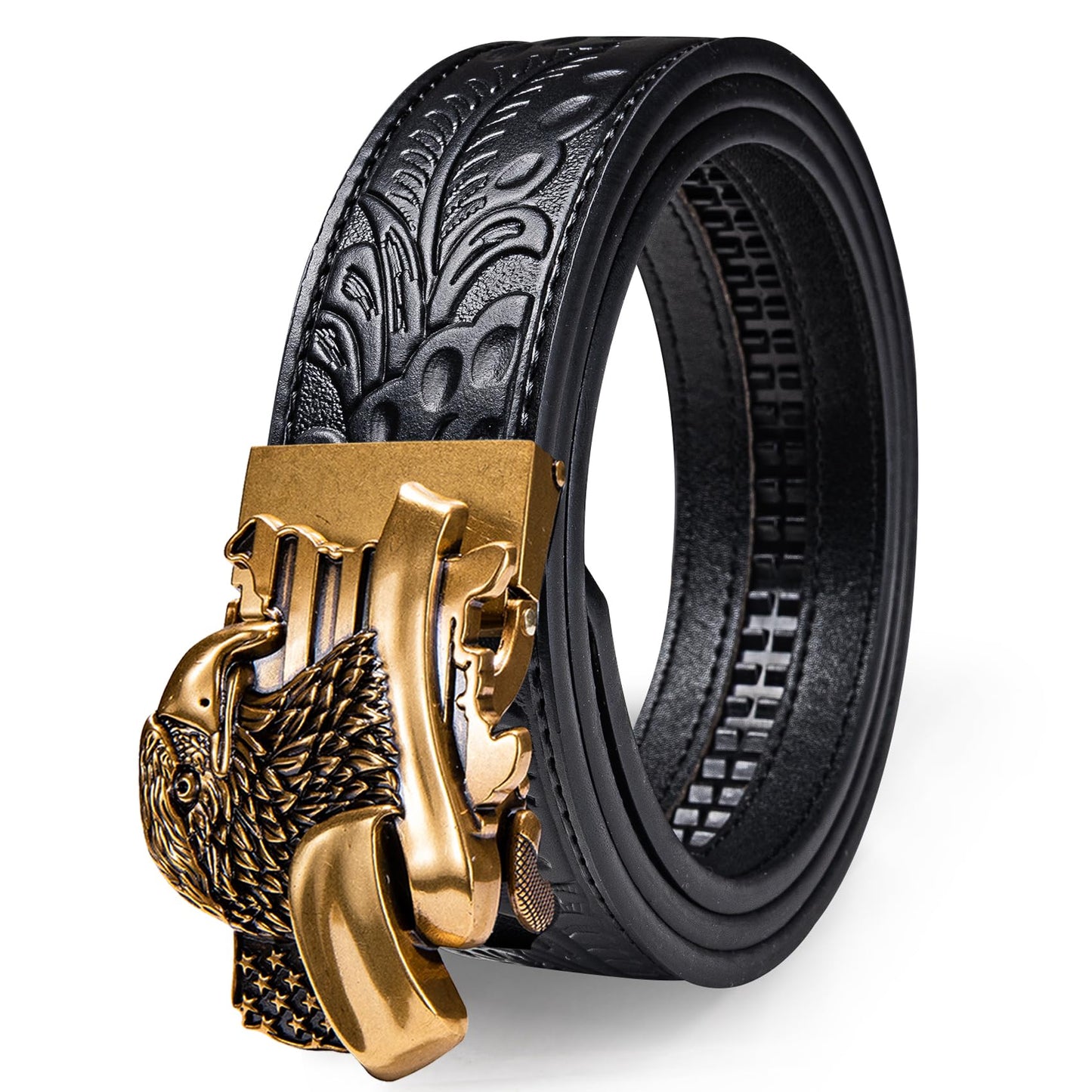 Dubulle Western Ratchet Belt Black Copper Eagle Buckle Cowboy Leather Automatic Belts for Men's Dress Jeans