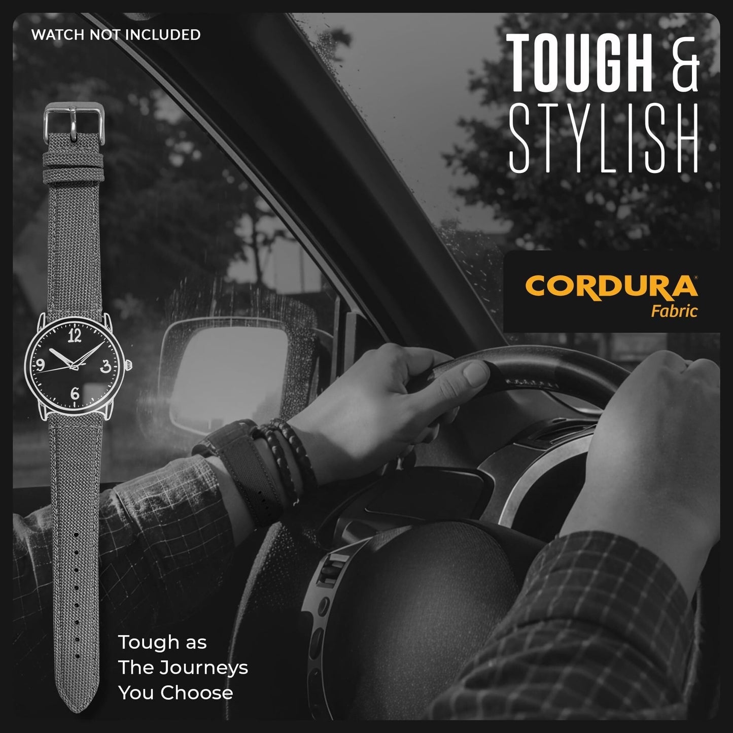 Alpine Cordura Fabric Watch Band | Water-Resistant Canvas Quick Release Watch Strap | Grey Adjustable Watch Band for Men & Women | 22mm Replacement Watch Band for Regular & Smart Watches
