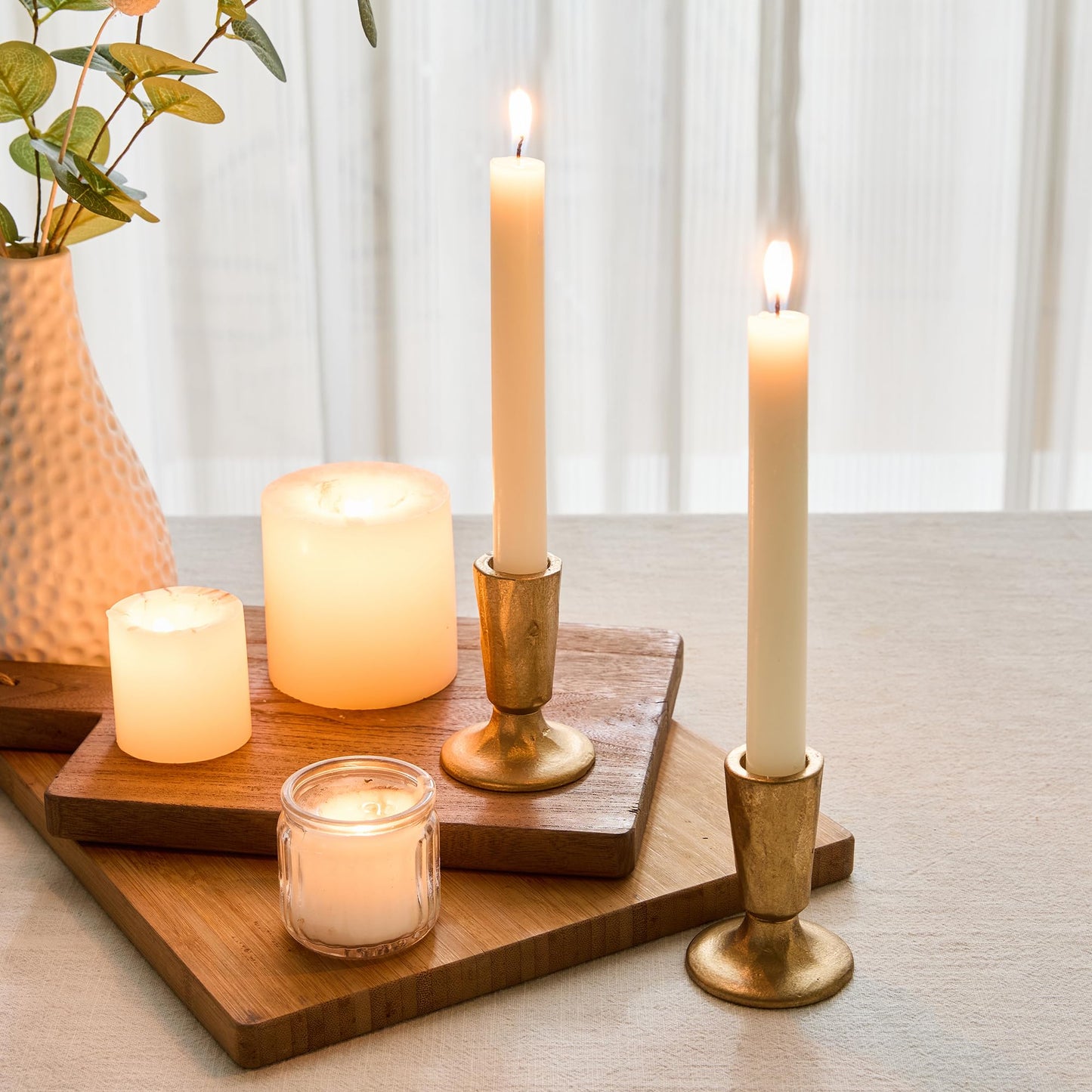 Cast Iron Taper Candle Holder Set of 2, Antique Brass Candlestick Holders Decorative Candle Stand, Tapered Candle Holders Tall Set for Wedding, Holiday, Home Decor, Christmas Decoration (Gold)