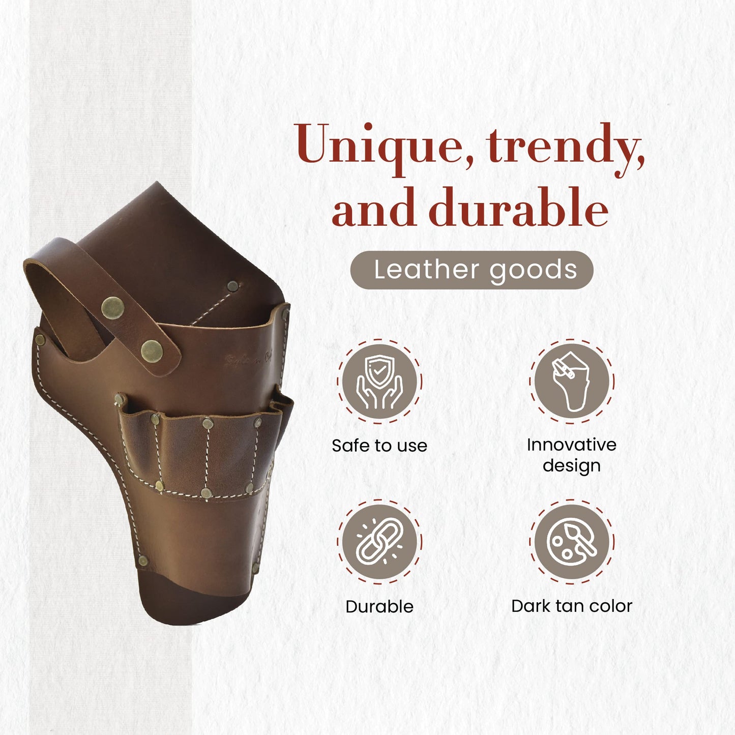 Style N Craft Cordless Drill Holster, Full-Grain Leather Drill Holder, Drill Holster with Full-Grain Leather Pockets for Drill Bits, Compatible with Most T-handle Drills, Dark Tan (98000)