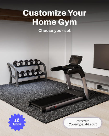 AIRHOP 0.79in Thick 48 Sq Ft Exercise Equipment Mats, 12 Tiles Upgraded Rubber Top with High Density EVA Foam, Large Interlocking Puzzle Gym Flooring for Home Gym, Heavy Weight Workout,Black & White