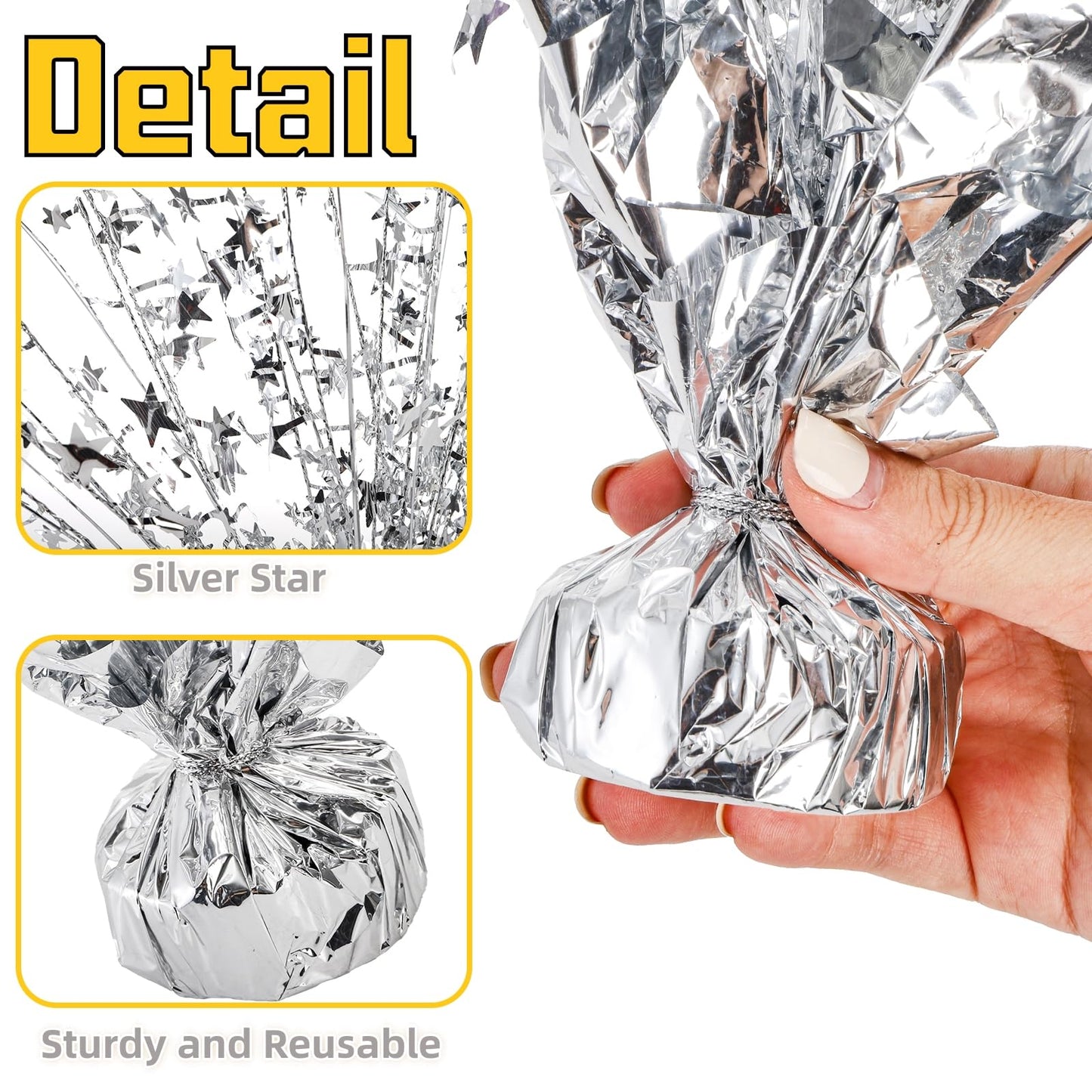 ZOOFOX 12 Pack Metallic Foil Spray Centerpiece, Glitter Silver Star Table Decoration, Burst Table Centerpieces for Birthday Wedding Anniversary Christmas Party Supplies Decor, Freestanding