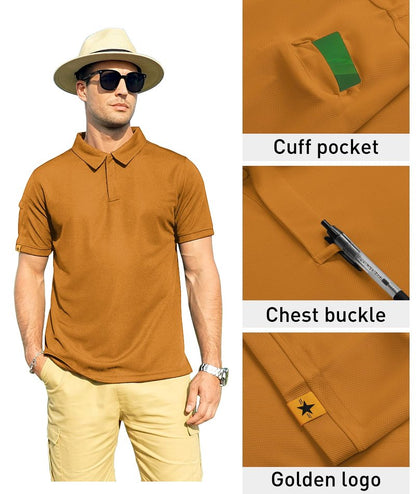 ZITY Mens Polo Shirt Short Sleeve Sports Tactical T-Shirt Athletic Golf Polos Daily Casual Stylish Collared Shirts for Men Light Orange 3X-Large