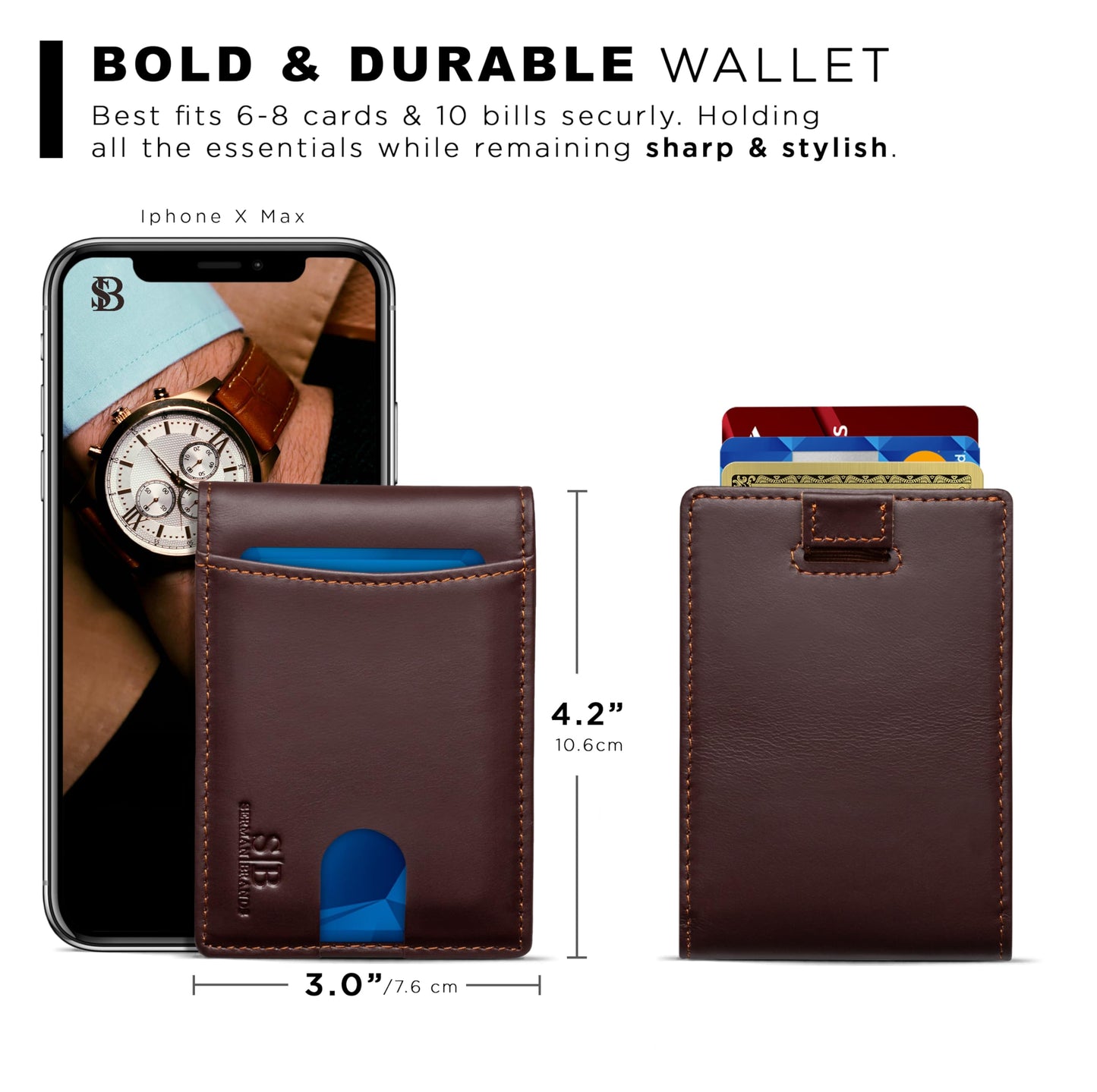 SERMAN BRANDS RFID Blocking Slim Bifold Genuine Leather Thin Minimalist Front Pocket Wallets for Men Billfold Wallet Men Gift (Melted Chocolate 2.0)