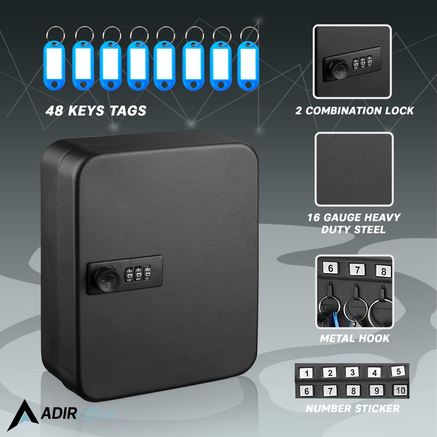 AdirOffice Steel Combination Lock Keys Cabinet Security Storage Box Organizer Holder Locked Key Box Wall Mount 30 Slots