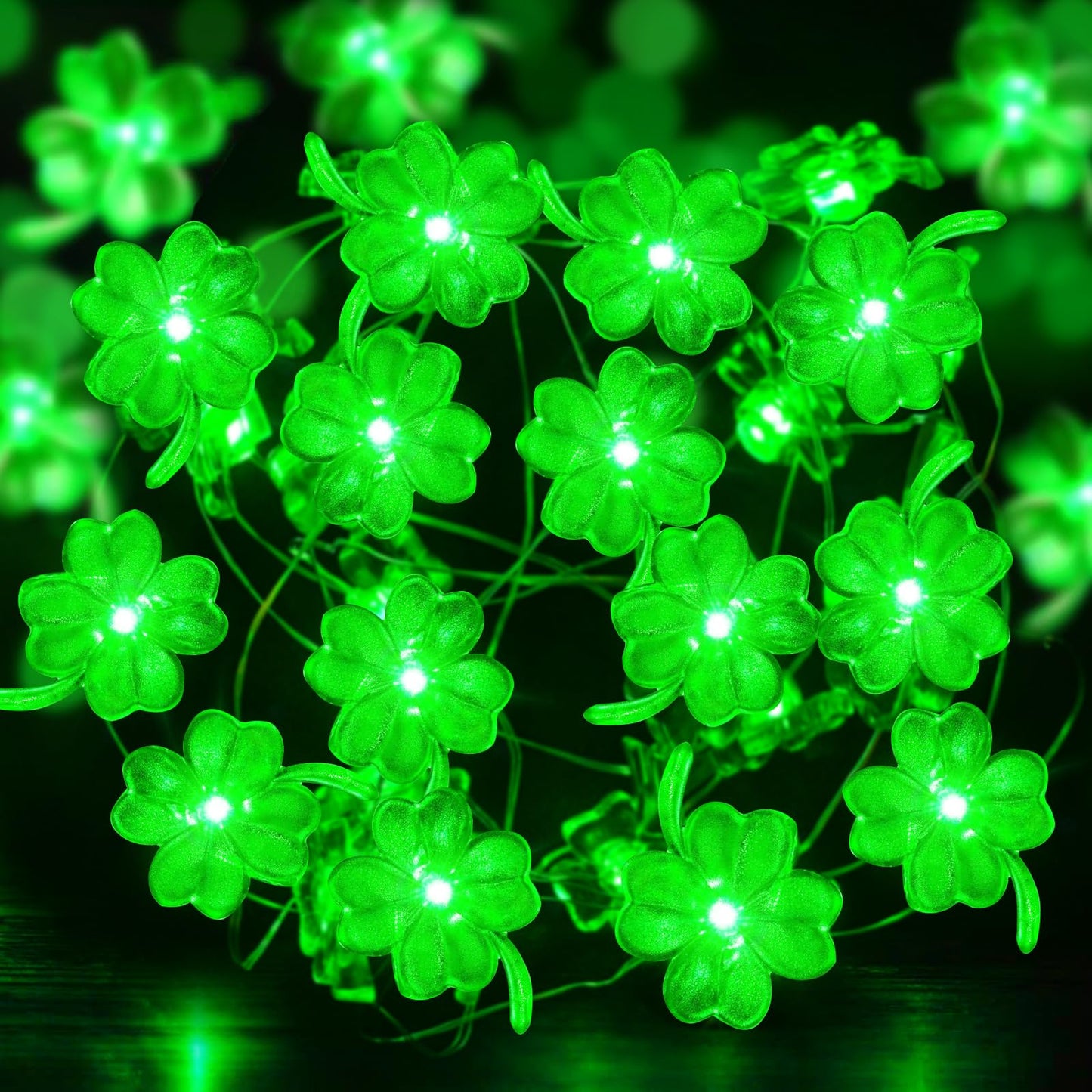 Aogist Super Bright 50LED Shamrock String Lights - 16ft St Patrick's Day 3D Clover Fairy Lights Battery Operated for Indoor/Outdoor Irish Party, Wedding, Holiday Green Decor - 2 Pack