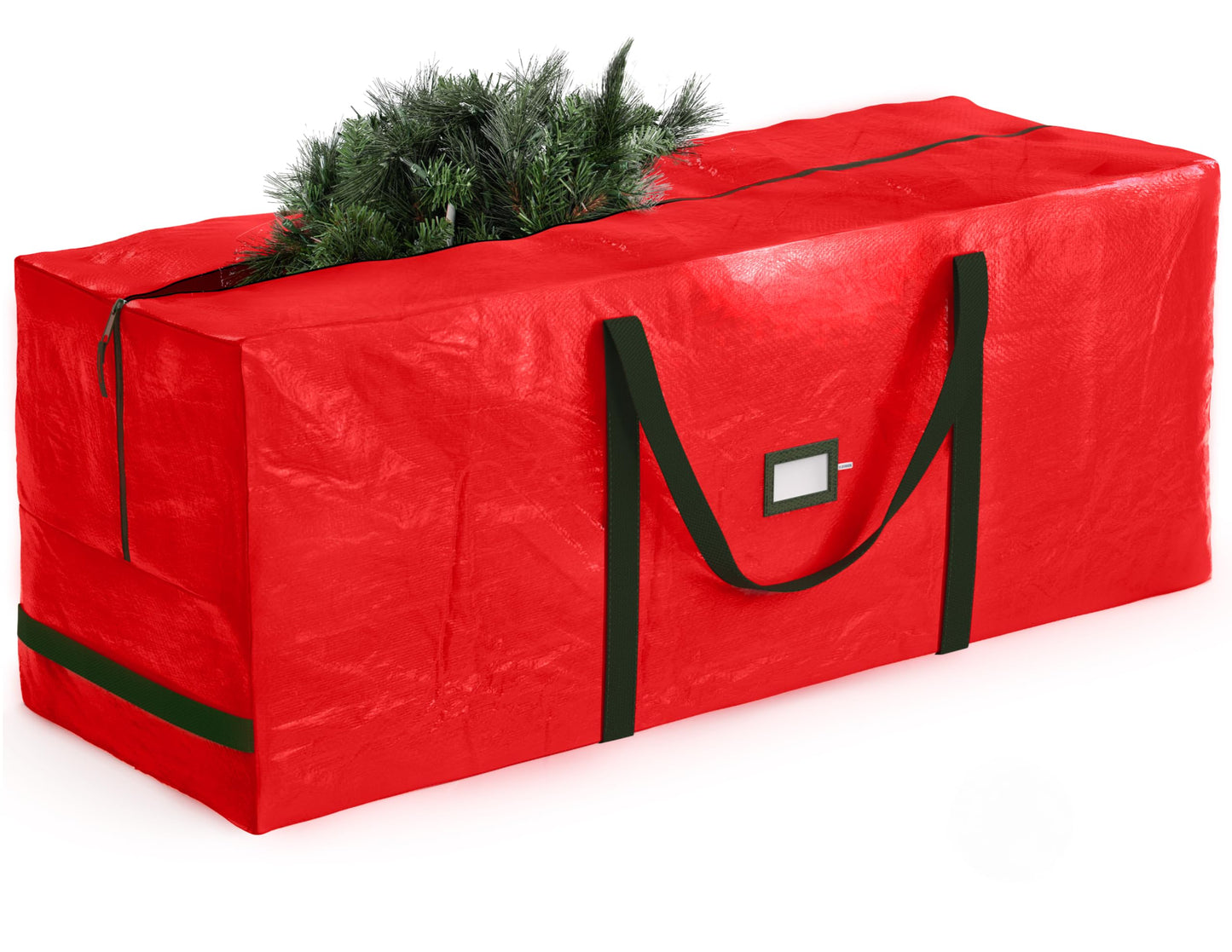 Zober Christmas Tree Storage Bag - Fits 7.5 Ft Artificial Trees - Plastic, Waterproof Christmas Tree Bag For Storage Box For Xmas - Strong, Durable Handles - Label Card Slot - Red