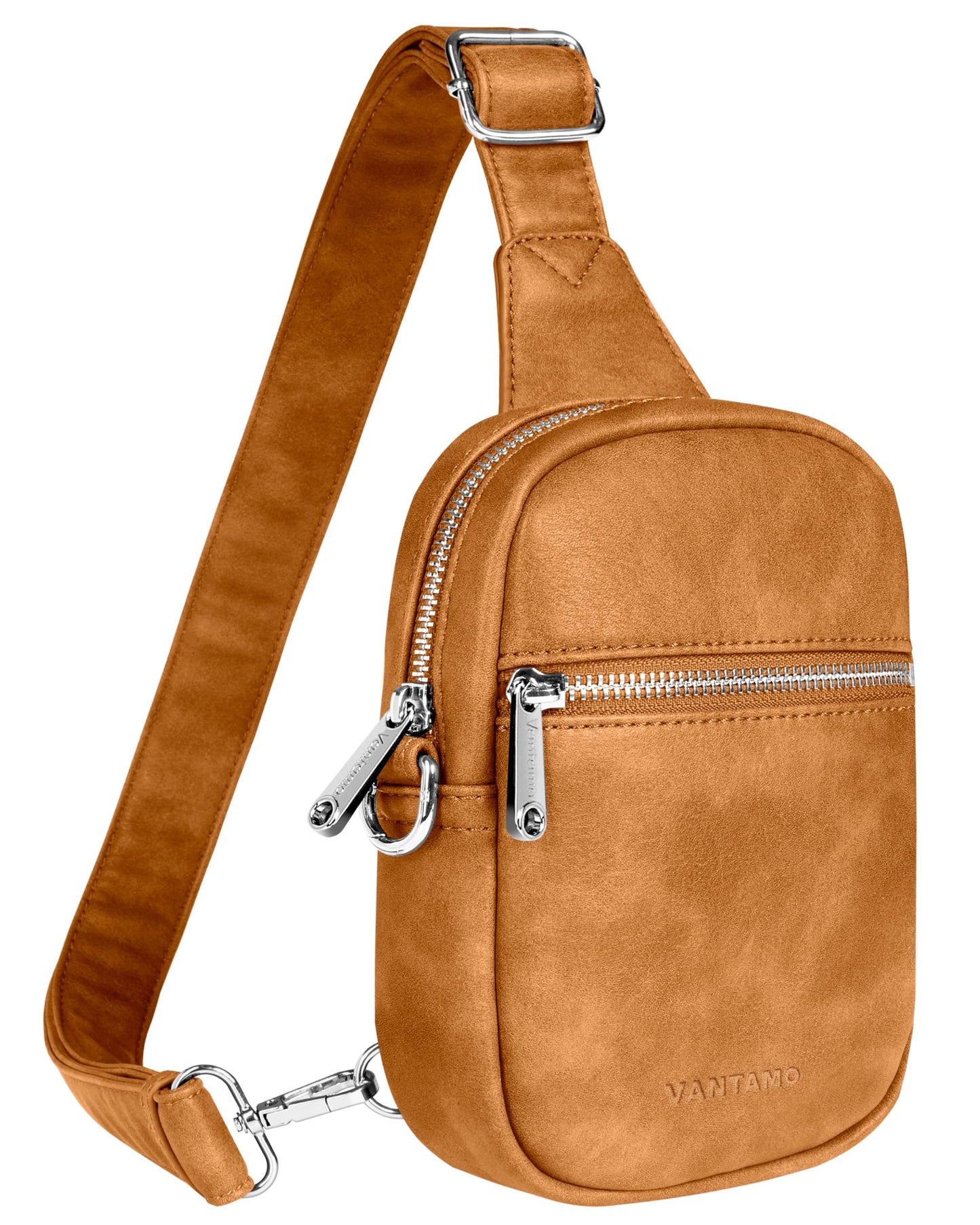 Vantamo Small Crossbody Bags for Women 29"-52" Adjustable Strap, Extra Safe Sling Bag with RFID & Anti-Pickpocket Clip, PU Leather Cross Body Packs with Gift Box, Tan Bags for Women