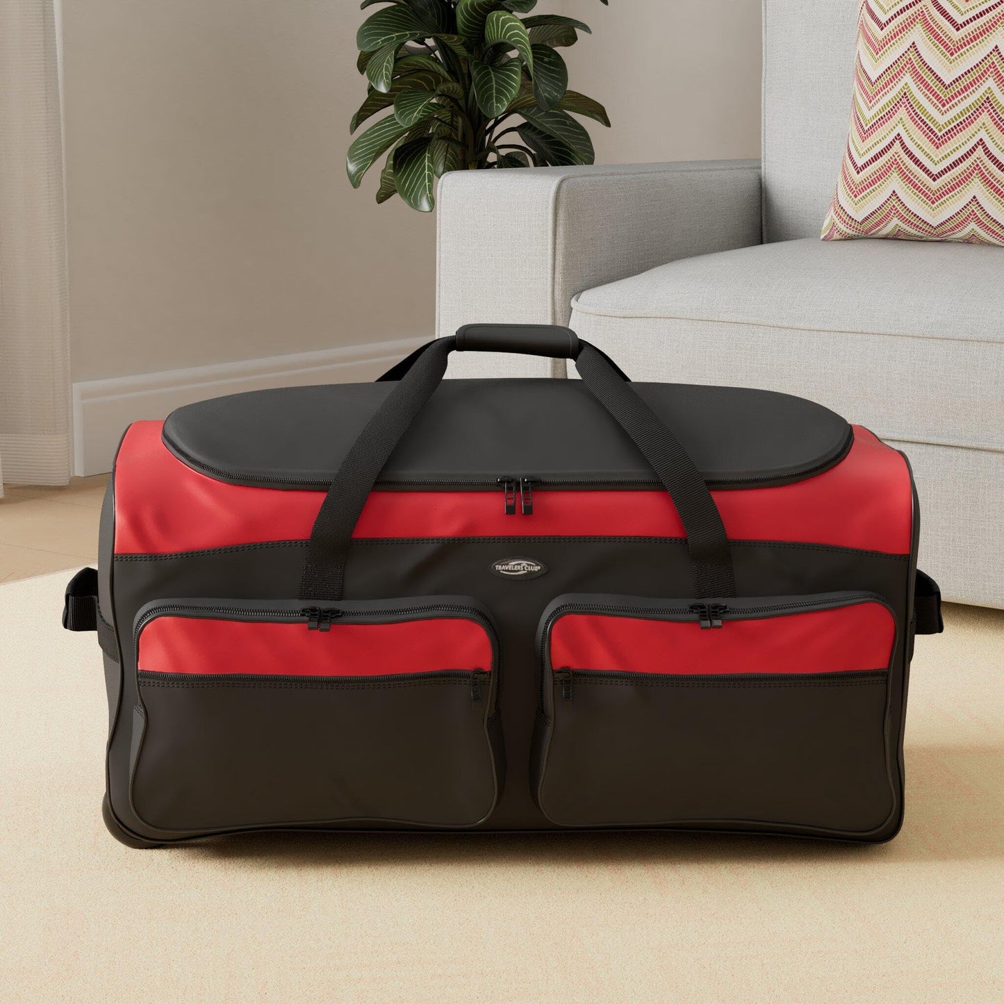 Travelers Club 36" Asgard 3-Wheel Rolling Duffel Bag ,Black and Red
