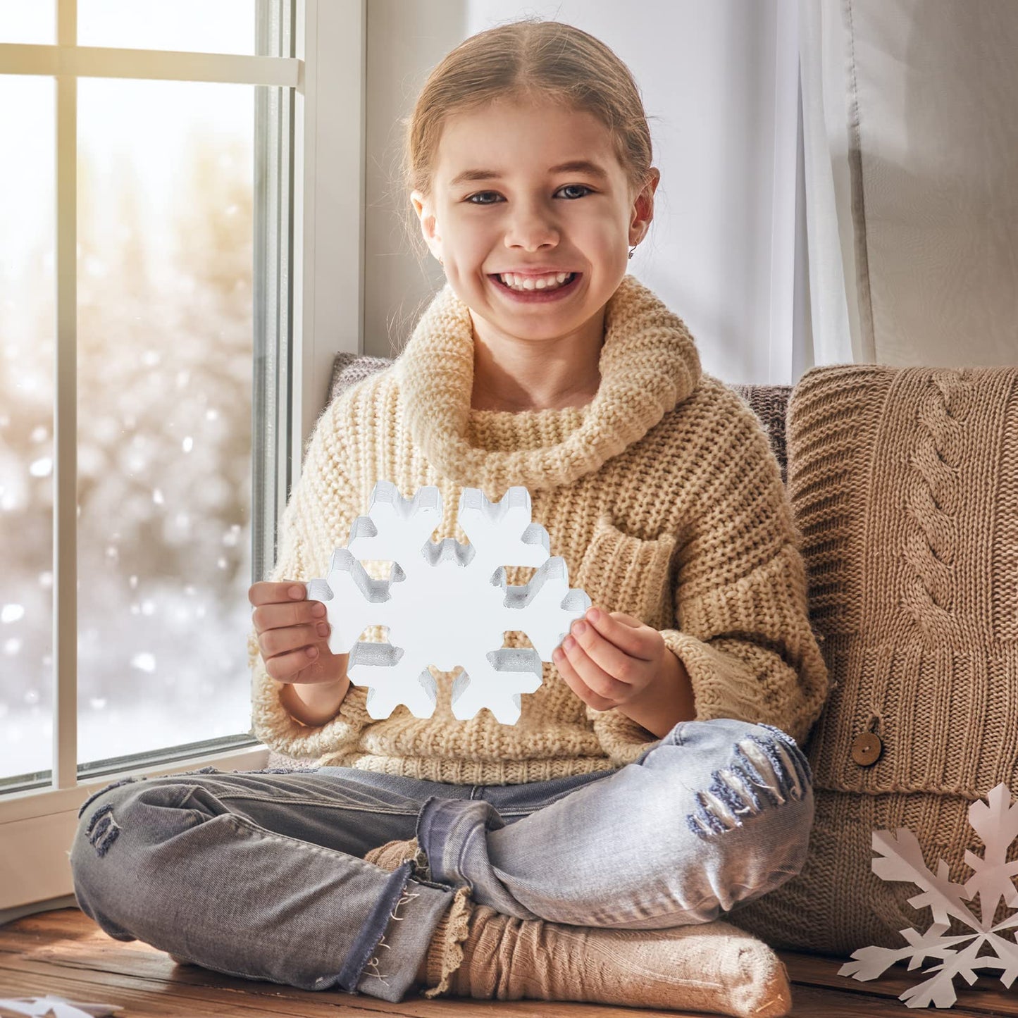 Bucherry 3 Pcs Winter Wooden Snowflake Decor Rustic Winter Snowflake Table Signs Wonderland Wood Blocks Farmhouse Christmas Tiered Tray Decorations for Xmas Table(Dark Blue, Blue,White,Classic)
