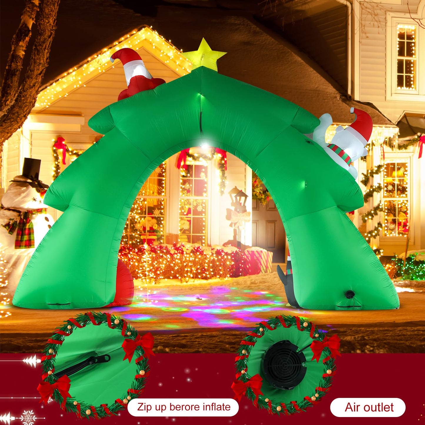 InfleasJoiy 16FT Christmas Tree Arch Inflatable Christmas Decoration with LED Lights and Kaleidoscope Lights for Holiday Celebration Decorations on Yard, Lawn and Patio