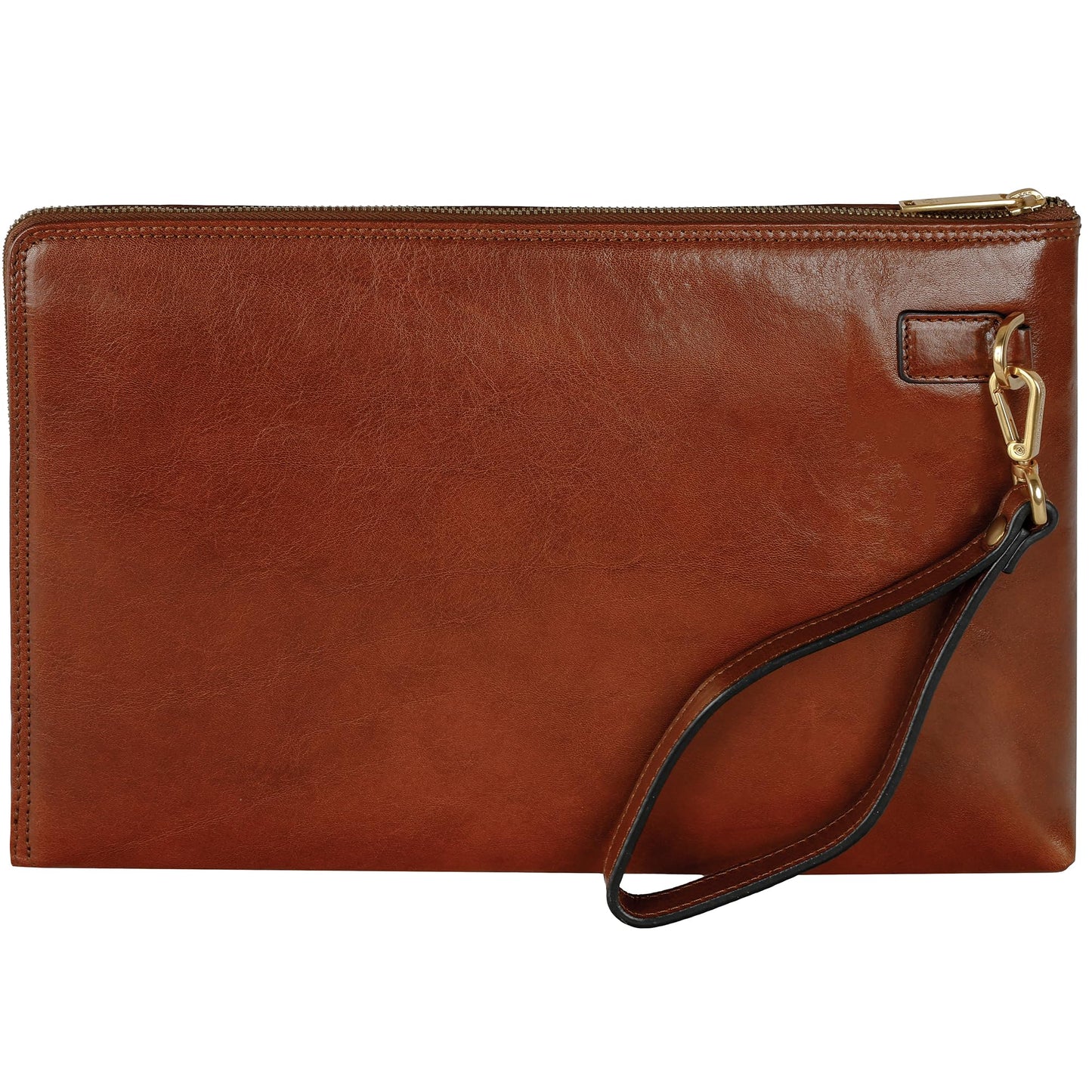 Time Resistance Leather Clutch for Men - Organizer Wrist Bag Briefcase - Handmade in Italy (Cognac Brown)