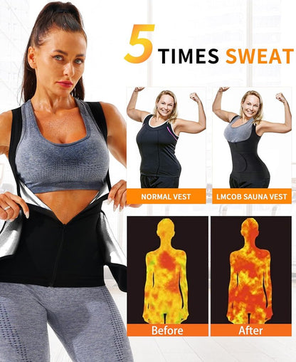 Sauna Vest for Women - Heat Trapping Waist Trainer Workout Sweat Vest with Zipper | Comfortable Fit