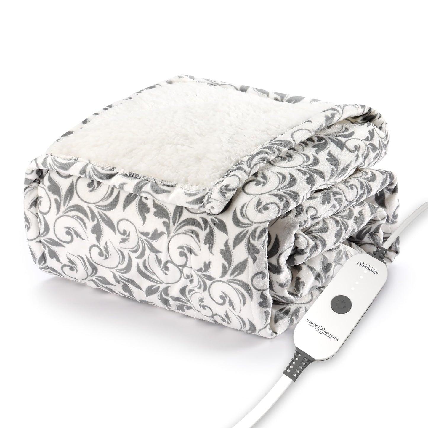 Sunbeam Electric Throw Royal Mink Sherpa Heated Blanket, 4 Heat Settings, 4-Hour Auto Shut-Off, Fast Heating, Luxurious and Ultra Comfy, Night Fog Color, 50" x 60"