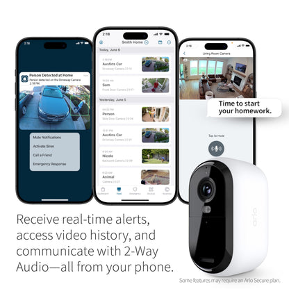 Arlo Essential Security Camera 2K | Outdoor - Indoor | 2nd Gen | Wireless with Spotlight, 2-Way Audio, Color Night Vision, Live Stream, Motion Activation, Real Time Notifications - White, 3 Cameras