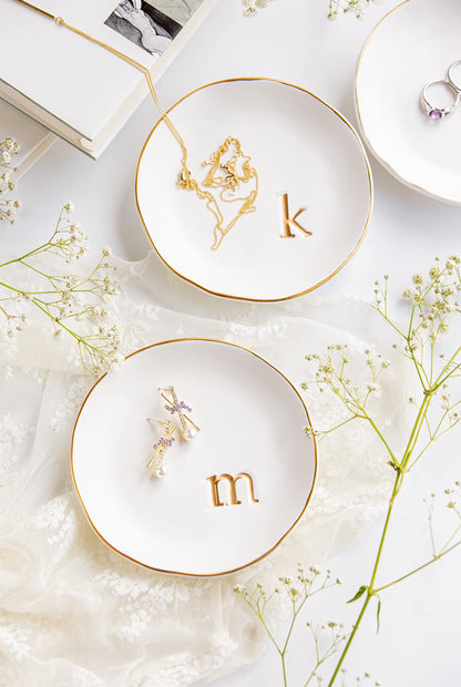 COLLECTIVE HOME - Ceramic Jewelry Tray, Decorative Trinket Dish for Rings Earrings Necklaces Bracelet Watch Keys, Birthday Mother's Day Christmas Gift for Women, 4.75", White Surface (G)