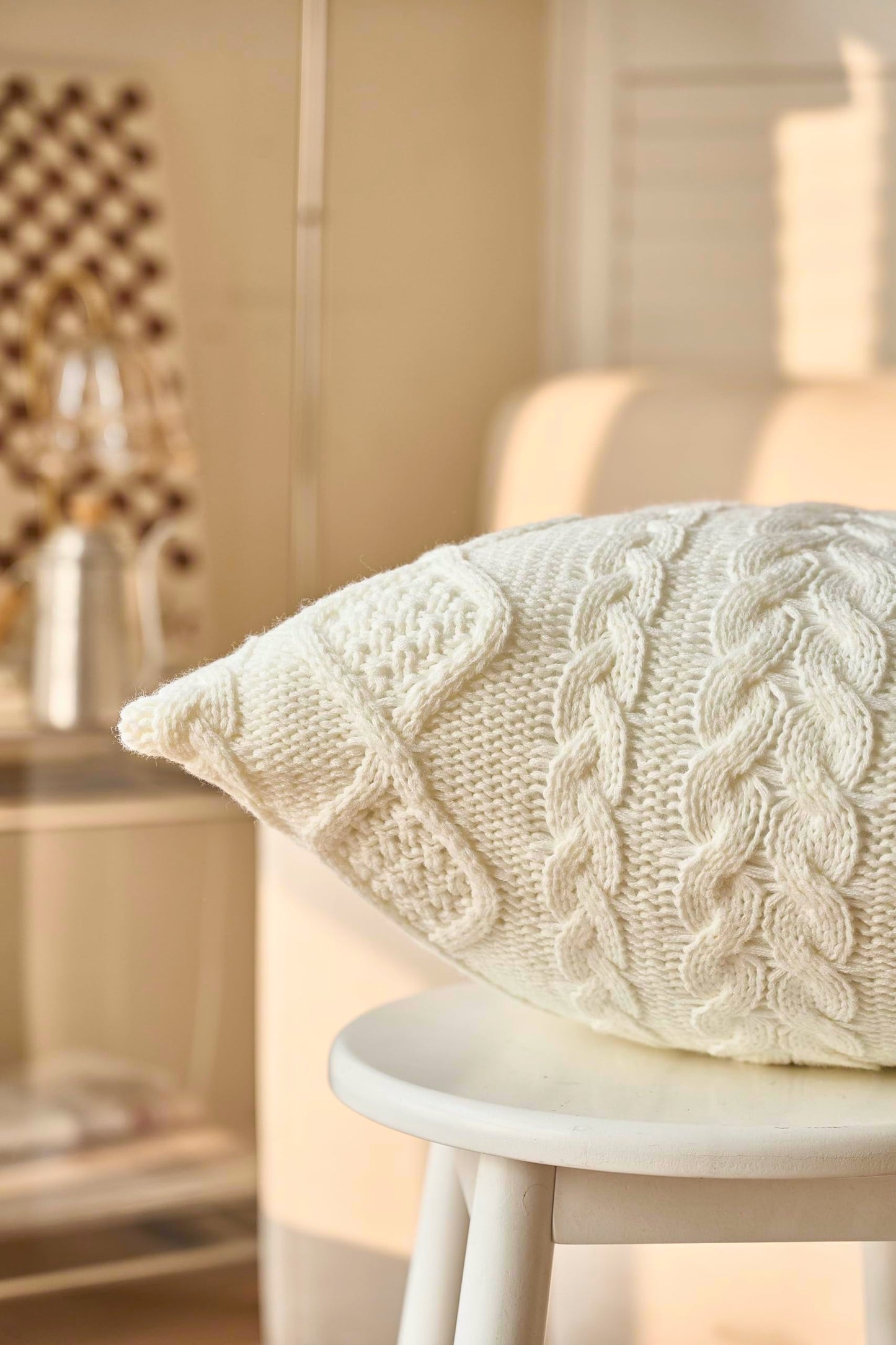 DOKOT Decorative Knit Throw Pillow Cover Chiristmas Farmhouse Sweater Square Warm Cushion Cover for Couch, Bed, Home Accent Decor (Cream, (18x18 inches(45x45cm))