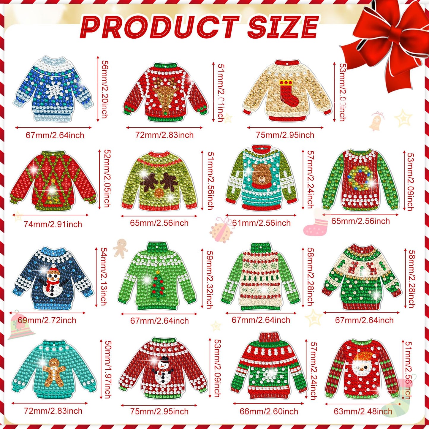 Estune 15 Pcs Christmas Diamond Painting Keychain Kits Christmas in July Party Sweater Theme 5d DIY Diamond Art Kits for Adults Xmas DIY Crafts Hanging Ornaments Home Decor