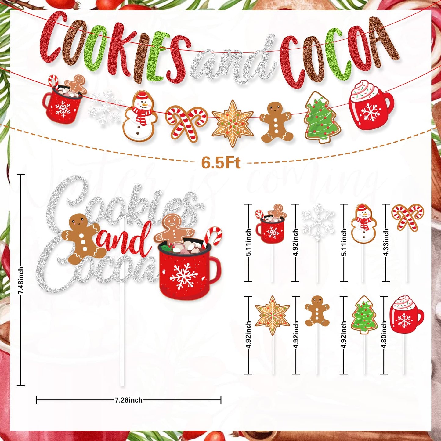 Cookies and Cocoa Party Decorations, Cookies and Cocoa Banner Snowflake Snowman Gingerbread Man Garland Cake Topper Balloons, Hot Cocoa Party Hot Chocolate Party Christmas Birthday Party Decorations
