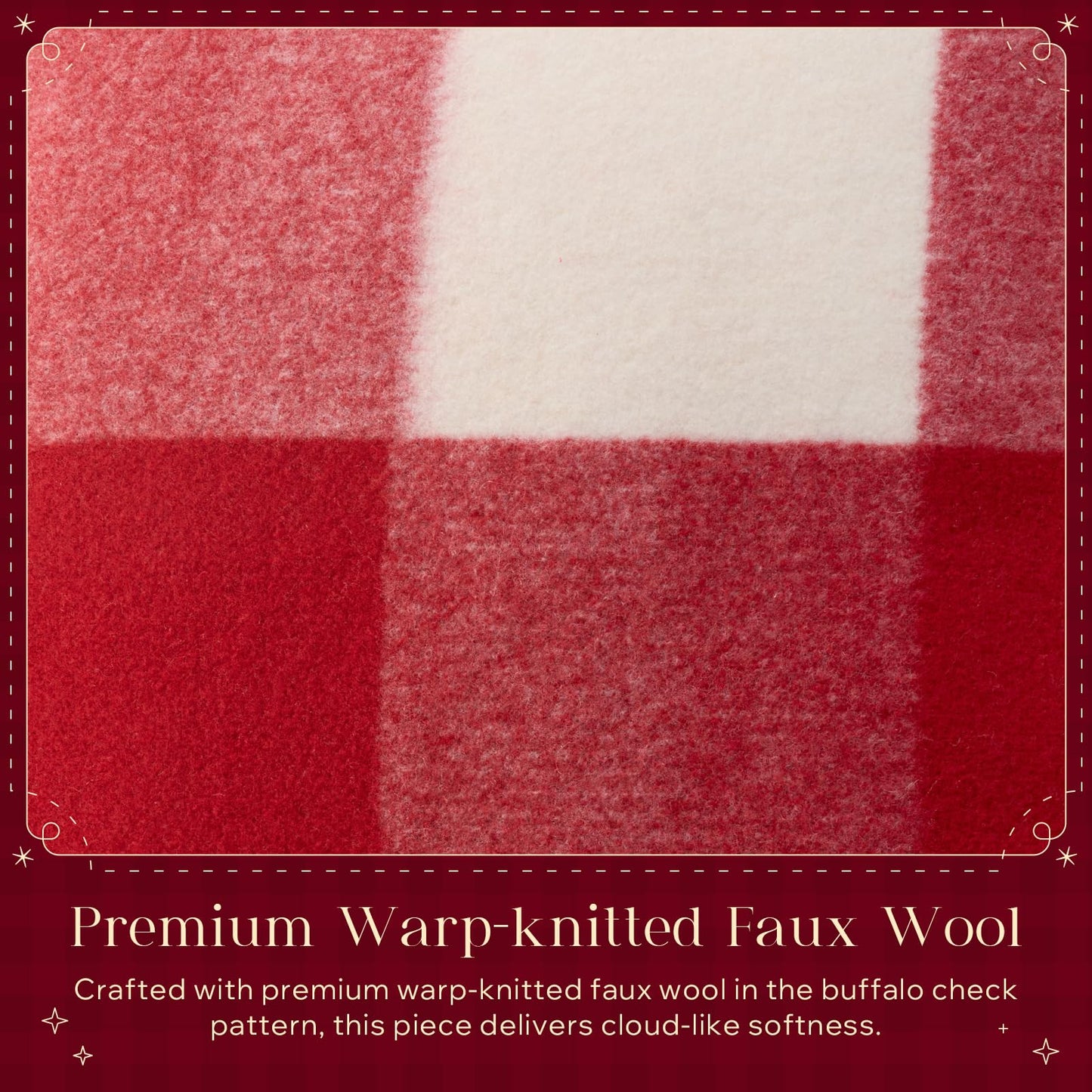 Phantoscope Pack of 2 Christmas Throw Pillow Covers, Premium Faux Wool Buffalo Check Pillow Covers with Locking Edge Xmas Plaid Decorative Pillows for Couch, Red, 18 x 18 inch