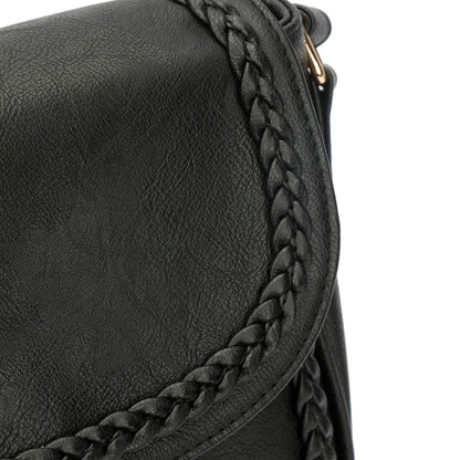 KKXIU Casual Flap Saddle Crossbody Bags for Women Small Handbags PU Leather Shoulder Bag Purse with Tassel (Z-Black)
