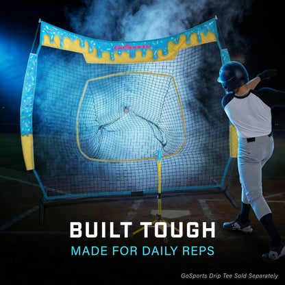 GoSports 7 x 7 ft Ice Cream Drip Baseball & Softball Batting Net - Full Size Hitting & Pitching Practice Net with Strike Zone and Carry Case