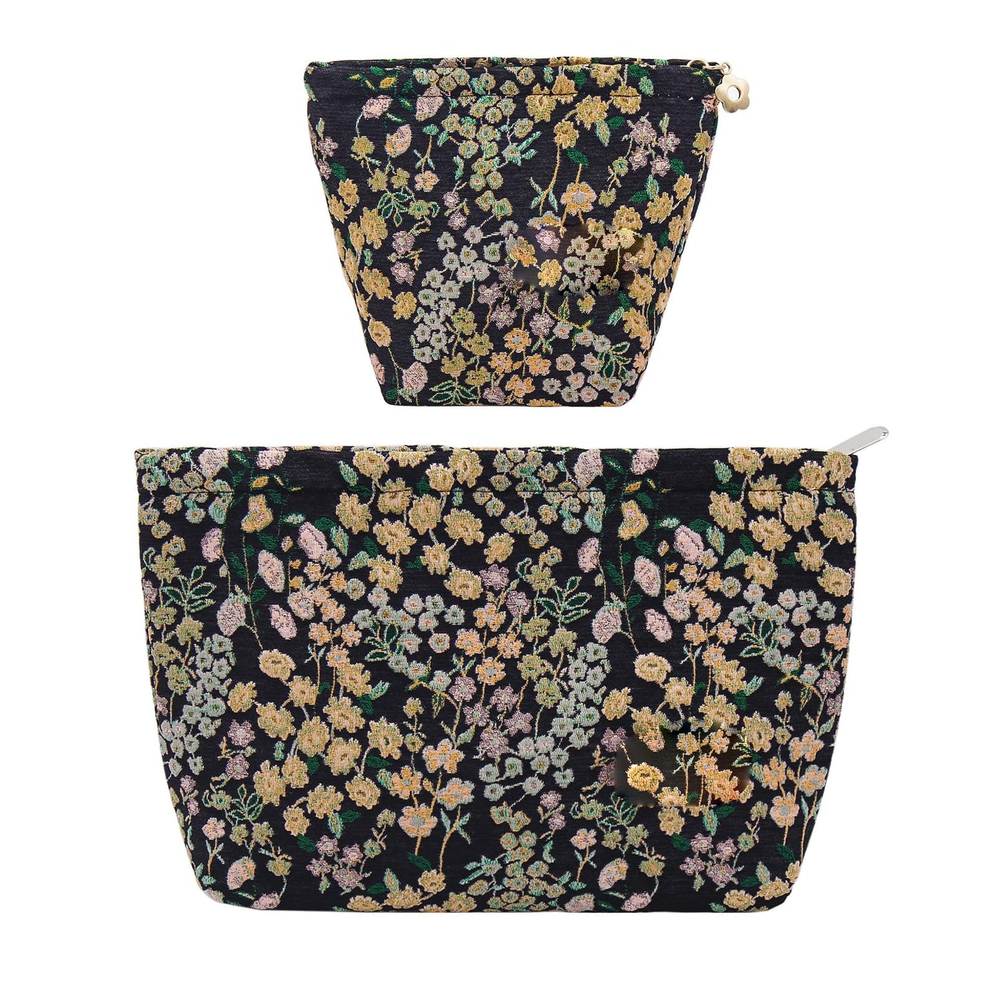 getgto 2 Pcs Makeup Bags, Large Cosmetic Bag Travel Toiletry Bag Organizer for Women, Embroidery Craft, Floral Makeup Bag Small Cosmetic Pouch Purse with Zipper Gifts for Girls Teen
