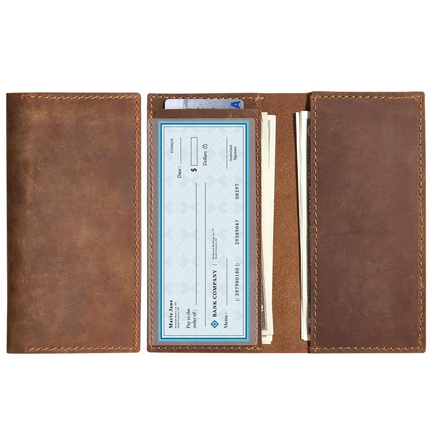 CoBak Genuine Leather Checkbook Cover – RFID Blocking, Luxury Handcrafted Design, Slim & Durable Organizer for Personal & Business Checks.Genuine Leather Brown