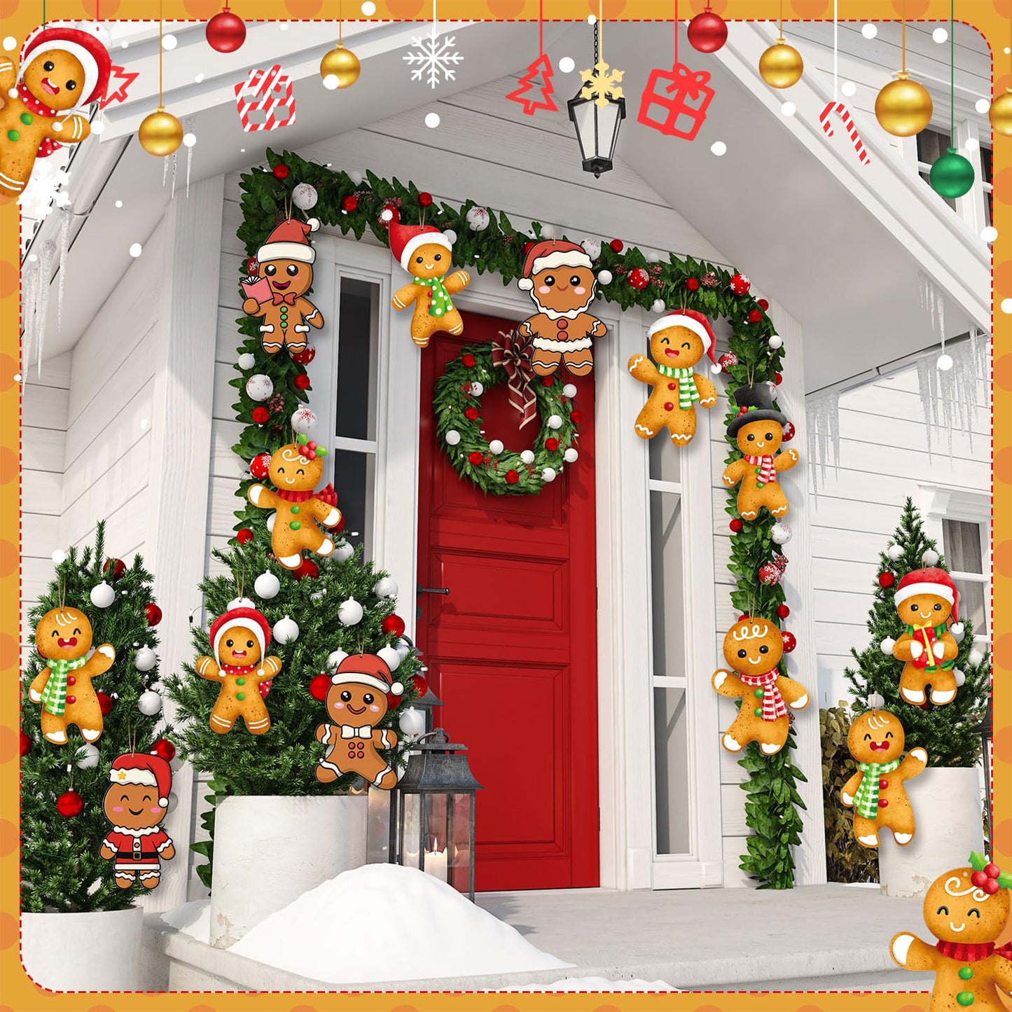 Soaoo 36 Pcs 7.9 Inch Gingerbread Man Christmas Outdoor Decorations Large Hanging Christmas Ornaments Double Sided Xmas Plastic Decor for Xmas Tree Office Home Yard Porch Holiday