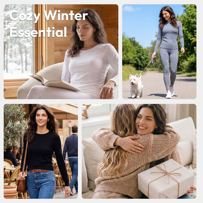 WEERTI Thermal Underwear for Women Long Johns with Fleece Lined Base Layer Women Cold Weather Top Bottom-White L