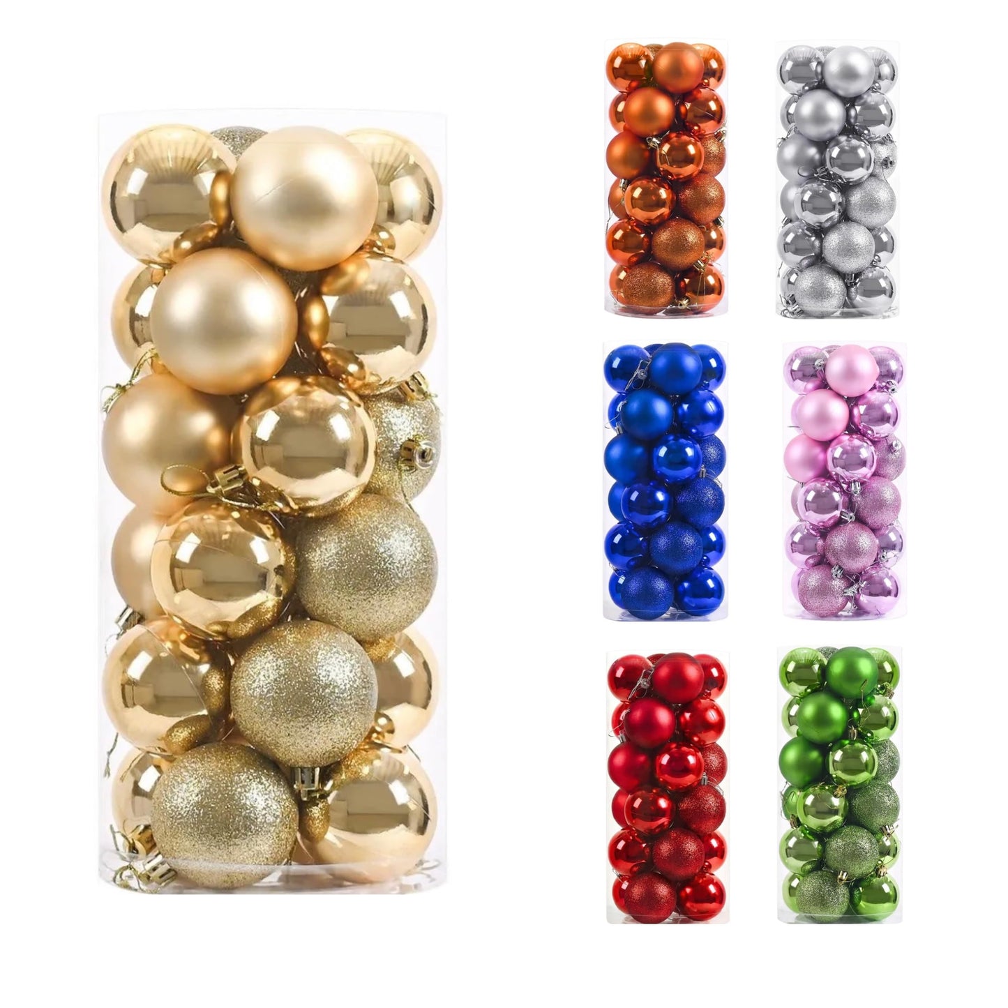 Paramexview® 24 Pcs Christmas Balls Set, 40mm/1.57" inch, Christmas Tree Hanging Shatterproof Ornaments Decoration, Pre-Hooked Hanging Balls, Seasonal Home Decoration for Trees (Gold)