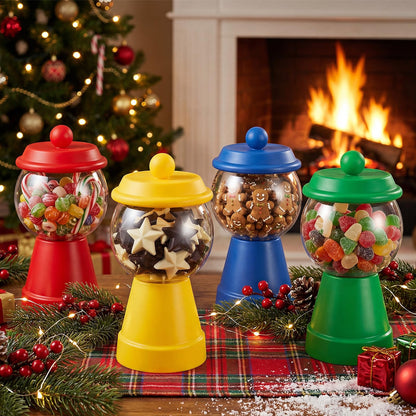 Thyle 4 Pcs Terra Cotta Candy Jar with Lid 8.7x4.3 Ceramic Cookie Jar Red Blue Green Yellow Fishbowl Food Storage for Birthday Cartoon Game Night Christmas Party Table Centerpiece DIY Gift(Rainbow)